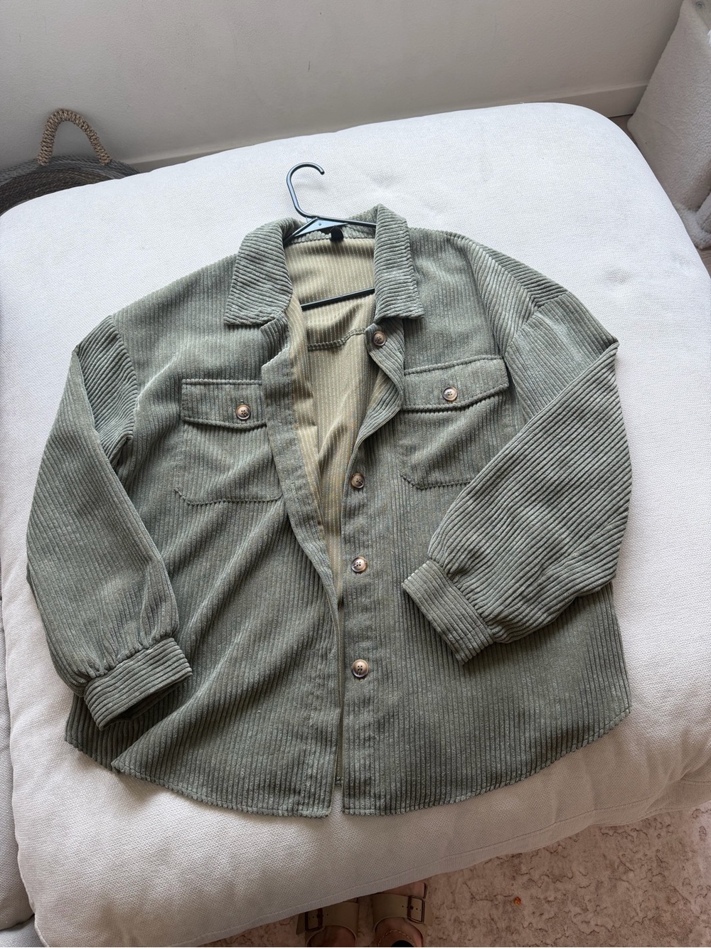 SHEIN Olive Green Corduroy Button-Up Shacket